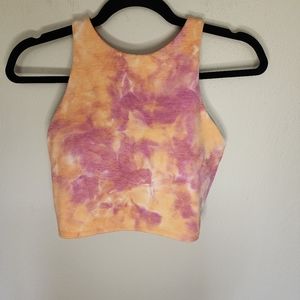 Athleta Sports Bra Conscious Textured Crop Longline High Neck Tie Dye